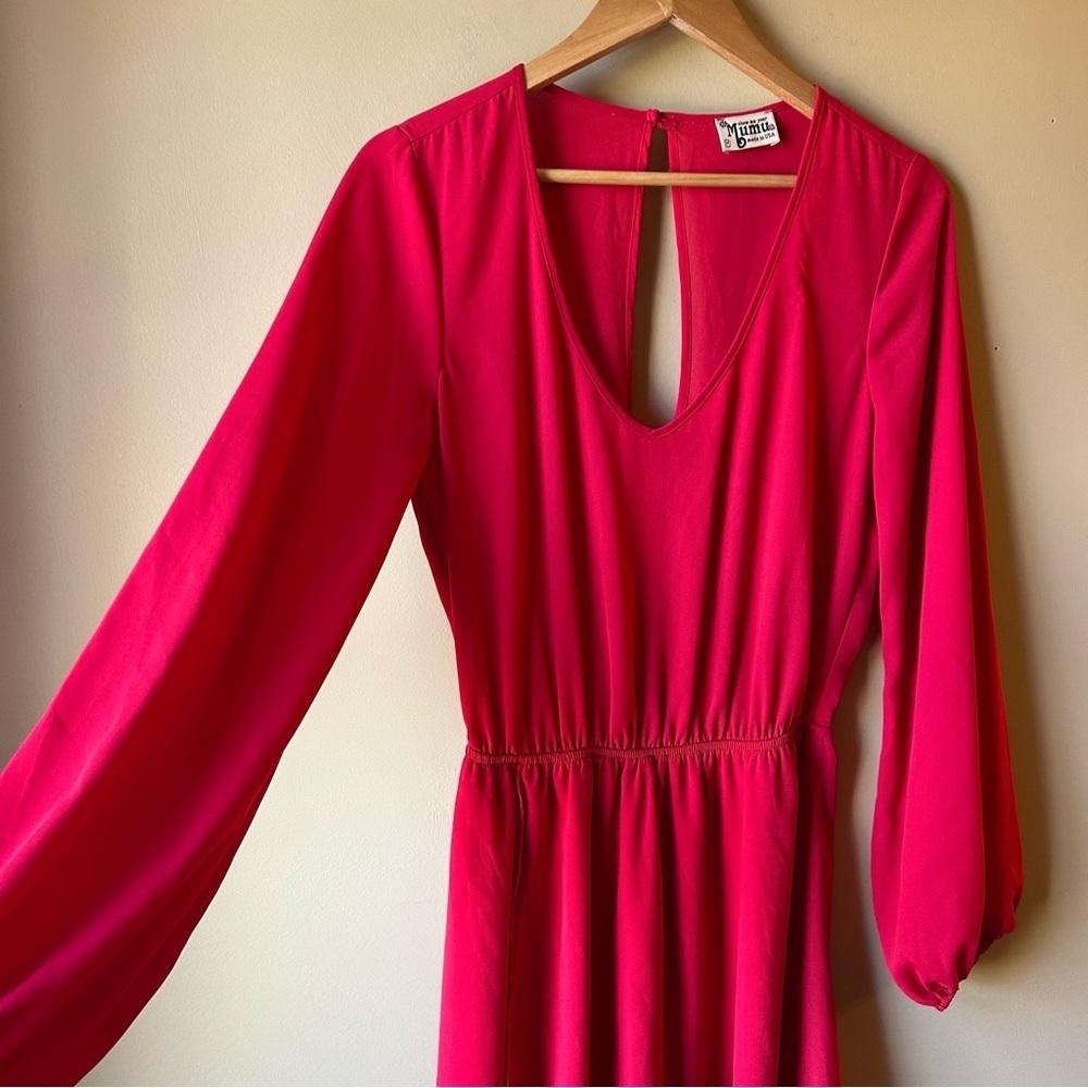 Show Me Your Mumu Women's Size Medium Red Rainey Mini Dress Long Sleeves Cut Out - Picture 2 of 14